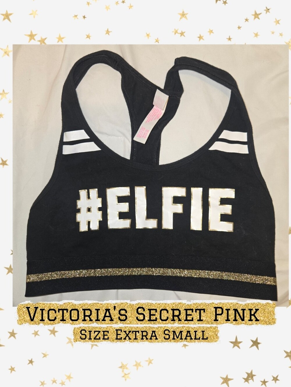 PINK Victoria's Secret Black Racerback Sports Bra Sz S